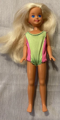 VTG 1991 Mattel Stacie Barbie Little Sister Doll Neon Swimsuit Long Blonde Hair