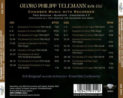 ERIK BOSGRAAF / ENSEMBLE CORDEVENTO TELEMANN: CHAMBER MUSIC WITH RECORDER NEW CD