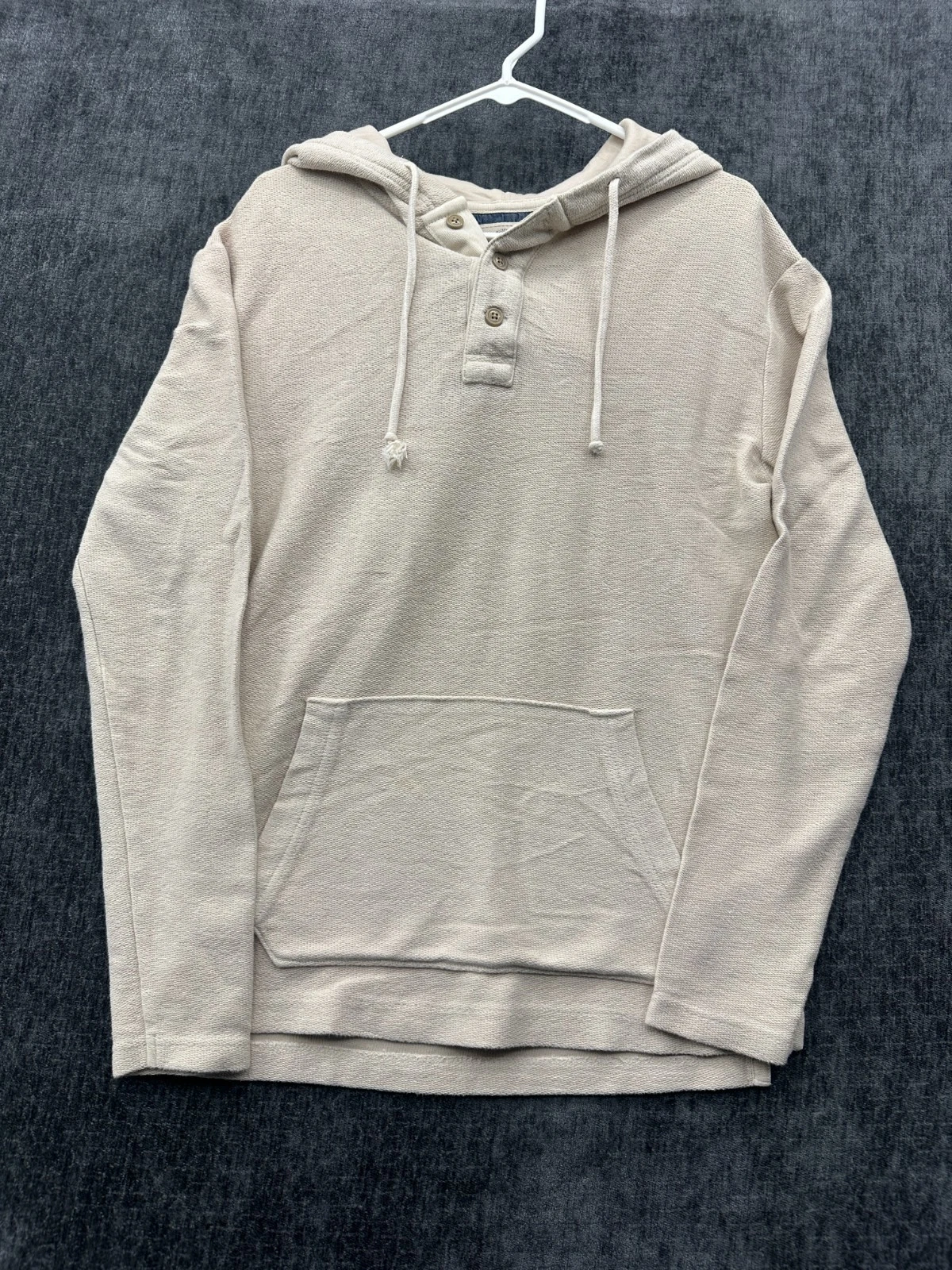 American Eagle Outfitters Thermal Hoodie Mens XS Beige Henley Neck Hooded Winter