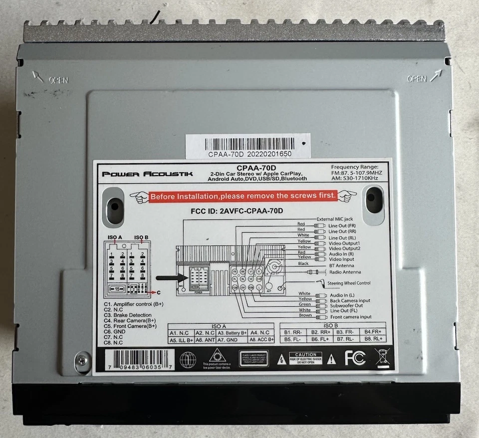 POWER ACOUSTIK DOUBLE DIN 7" DVD PLAYER USB APPLE CARPLAY ANDROID AUTO CPAA-70D - Image 4 of 4