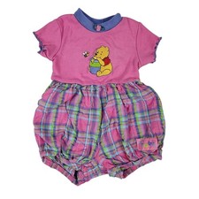 Pooh 6/9M Vintage 90s Winnie the Pooh Plaid Bubble Romper Pink Baby Disney
