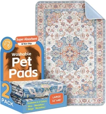 2-Pack 48x32 Washable Pee Pads for Dogs - Reusable Non-Slip Puppy Training Pads