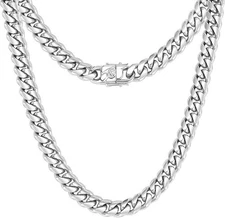 Stainless Steel Solid Silver Miami Cuban Link Bracelet Or Chain Box Clasp 4-8MM