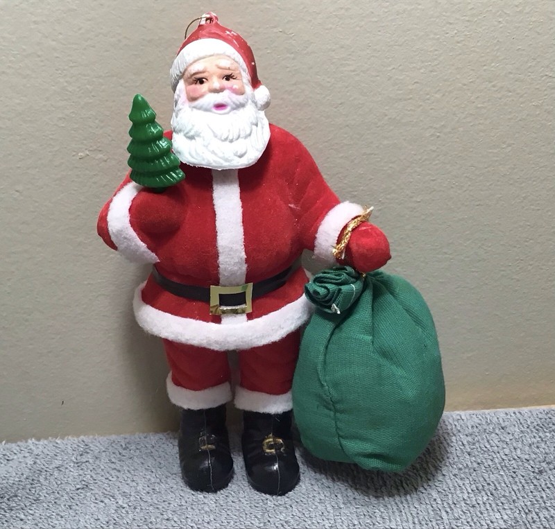 Vintage Flocked Santa Christmas Ornament 