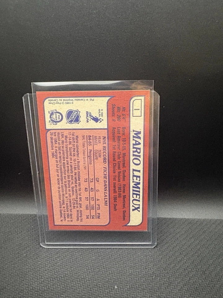 Mario Lemieux 1985-86 O-Pee-Chee Box Bottom Hand-Cut Rookie RC #1 Hockey Peguins - Image 4 of 4