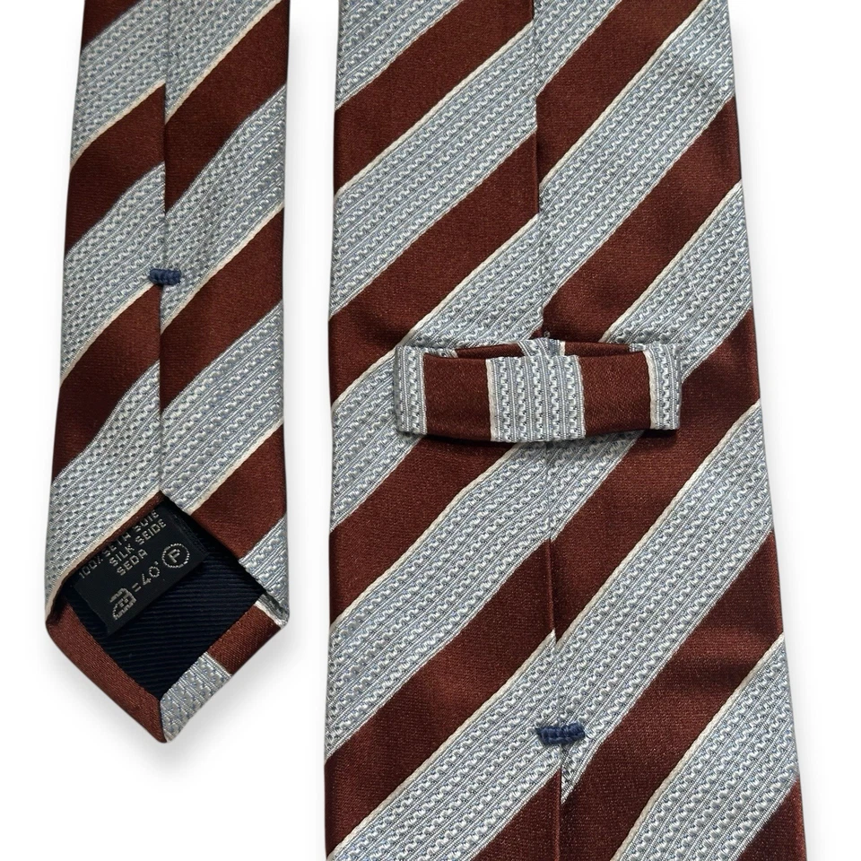 Corbata de seda Ermenegildo Zegna marrón × azul claro a rayas jacquard 9,0 cm buena Foto 2 de 4