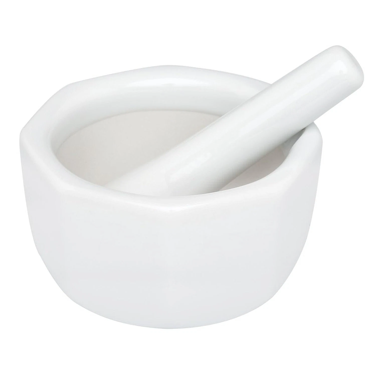 HIC Kitchen Mortar and Pestle, Fine-White Porcelain, Octagonal Design