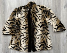 Vintage Monterey Fashions Faux Fur Coat Women s S Leopard Animal Print Glam Mob