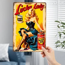 Vintage Lucky Lady Wall Art Tin Metal Signs Home Décor 8x12 Aluminum Retro Pin
