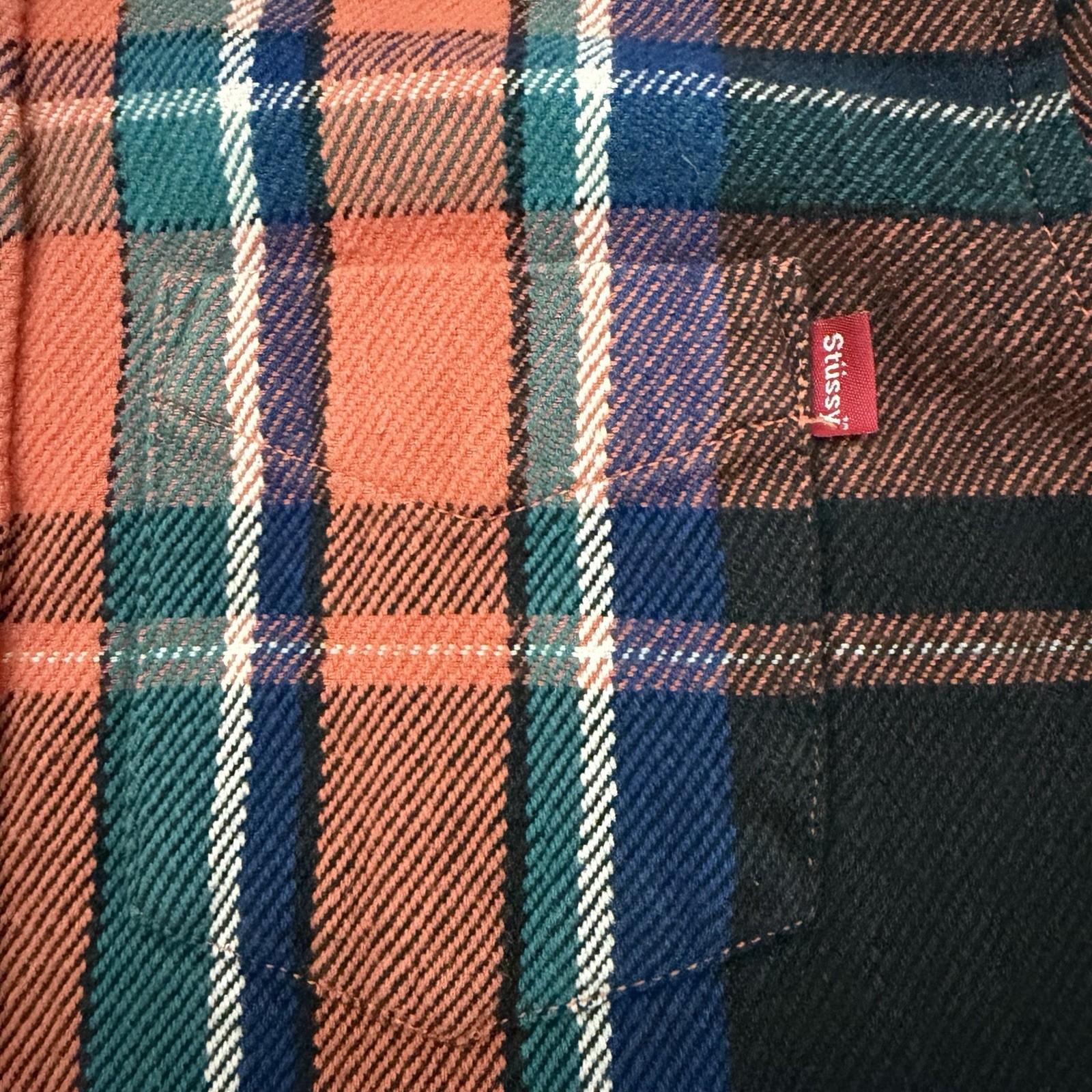 Stussy Flannel Shirt Men’s Medium Orange Plaid Button Up Streetwear Vintage thumbnail 3