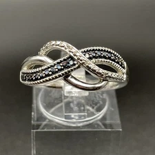 Vintage BR Sun Signed Twist Ring with Black and Clear Stones Size 6.75