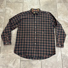 Vintage Tommy Hilfiger Mens XL Plaid Button Down Shirt Navy Green Red Crest Logo
