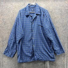Vintage Polo Ralph Lauren Pajama Shirt Mens Small Blue Plaid Flannel Sleepwear
