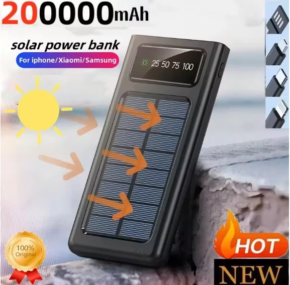 200000mAh solar power bank USB-C LED