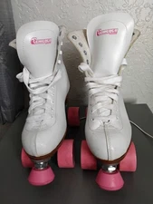 Womens Chicago Roller Skates Quads Size 9 White And Pink Wheels With Stopper 