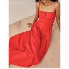 Reformation Dress Kye Maxi Pleated in Paprika Red