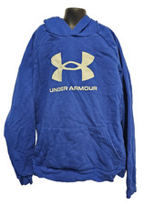 Under Armour Youth XL blue with white logo hooded sweatshirt front pocket