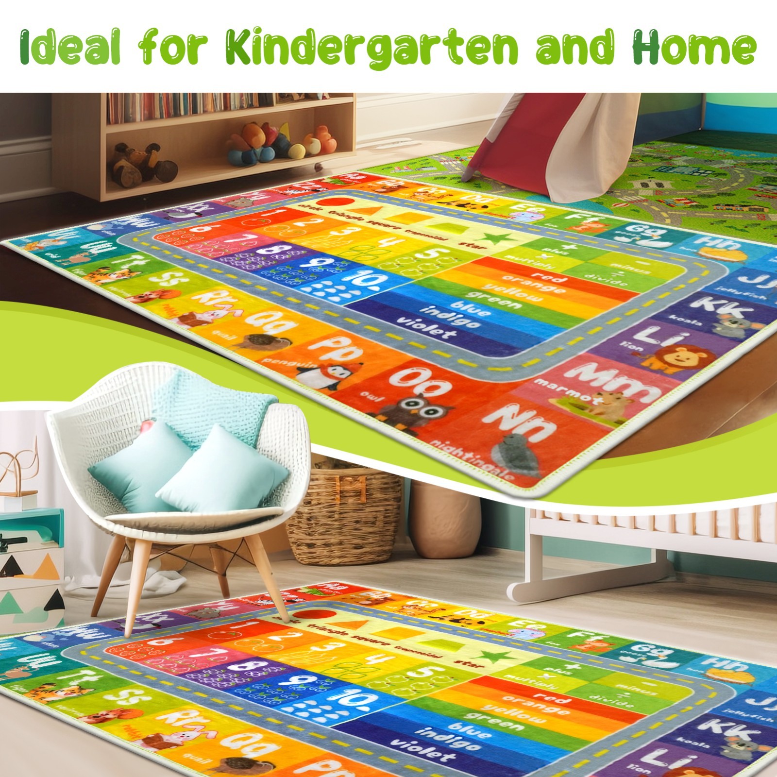 Kids Rug ABC Rug Car Rug, Car Track Rug, Road Rug for Kids,Washable and Non-Slip