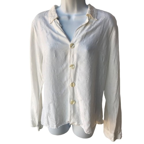 CP Shades VTG White Floral Jacquard Rayon Button Up Shirt size S - Picture 9 of 9