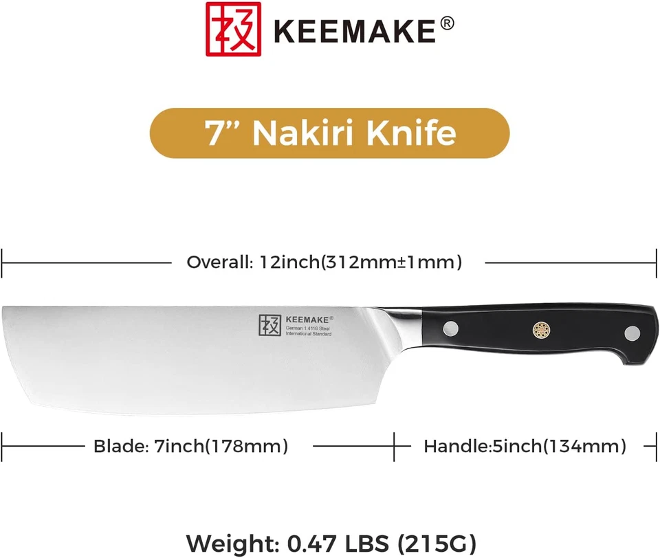 Cuchillo de cocina Nakiri de 7"" cuchillo de cuchilla de acero alemán cuchillo de corte de carne y verduras Foto 2 de 4