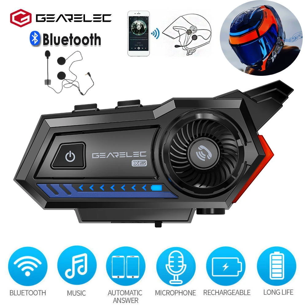 GEARELEC X5 Bluetooth Motorcycle Helmet Headset Headphone Speaker  Hands-Free | eBay