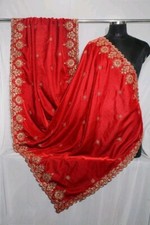 Velvet Red Golden Embroidered Dupatta For Women Traditional Indian Girls Wear