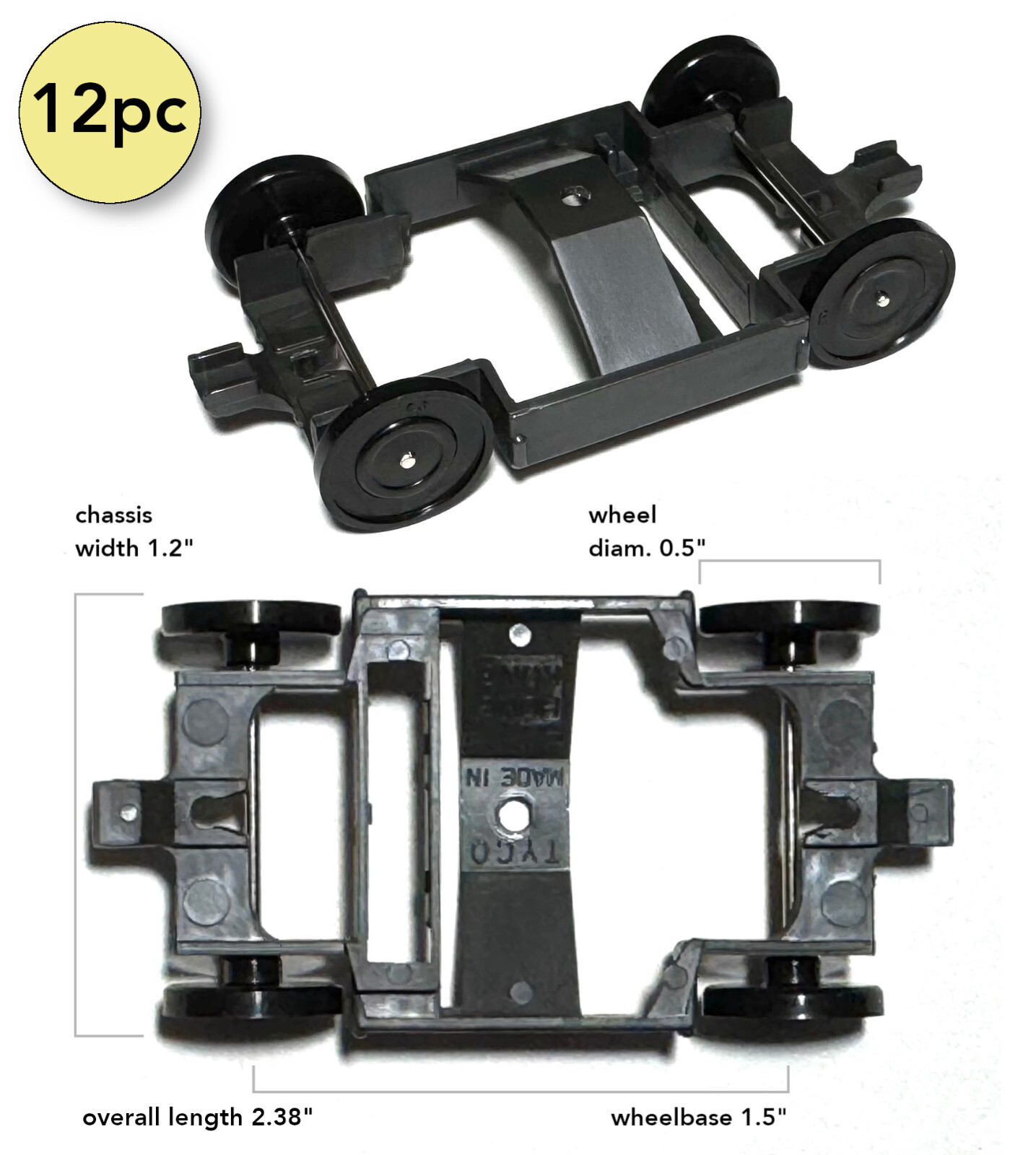 1993 TYCO TCR Slotless HO Push Bogey Car with Ultra-Free Rolling Rail & Road Access