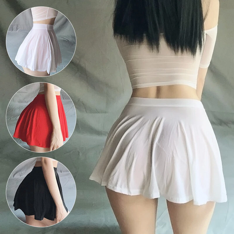 Women Sexy High Waist A-line Skater Mini Skirt Pleated Short School Club  Dress