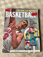 1957 DELL BASKETBALL MAGAZINE WITH BOB PETTIT ON THE COVER - Very Good Condition