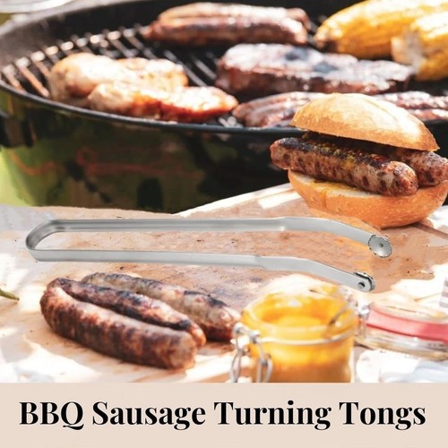 15" BBQ Sausage Turning Tongs for Cooking Stainless Steel BBQ Grill Kitchen Tong - Picture 9 of 14