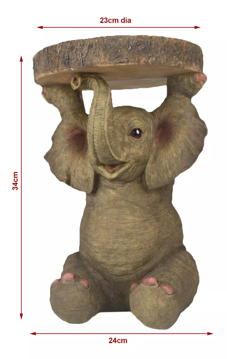 34CM BABY AFRICAN ELEPHANT SIDE OCCASIONAL TABLE PLANT STAND STATUE POLYSTONE