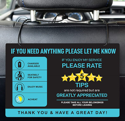 2-Pack Tips Rating Appreciated Rideshare Accessories Sign for Car Taxi - Rate Me