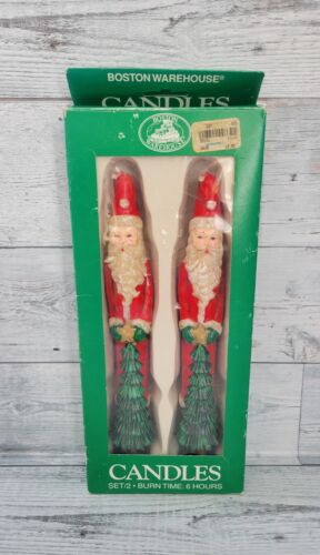 Vintage 90s Boston Warehouse Christmas Holiday Sculpted Santa 10" Taper Candles - Picture 1 of 8