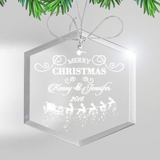 Personalized Glass Christmas Ornament -Engraved Seasonal Holiday Gift For Family