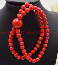 2 Row Natural Beautiful New 6mm Red Coral Round Gemstone Beaded Bracelet 7.5in
