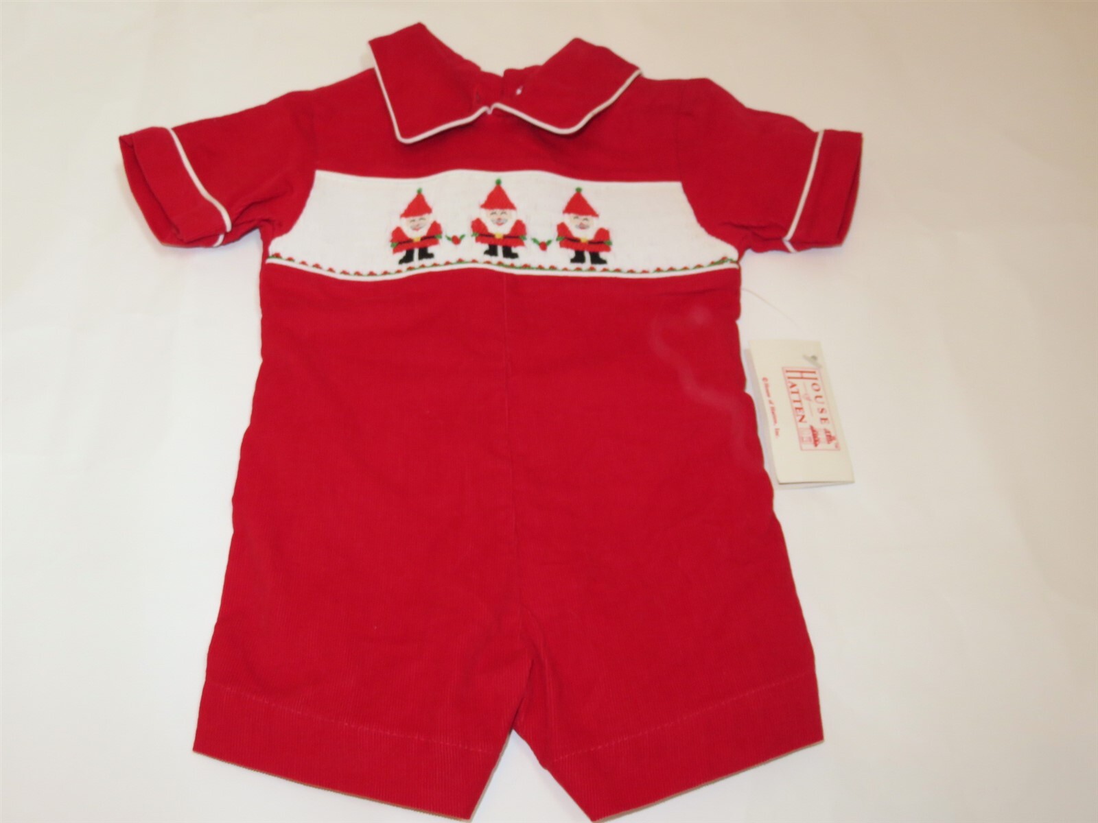 House of Hatten Boys Santa Corduroy Smocked Shortall Outfit 3 months NWT RARE