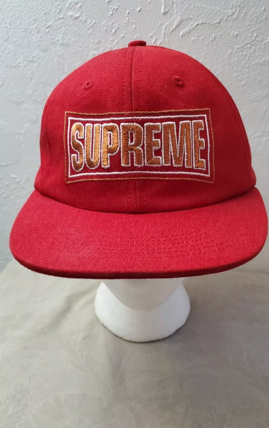 Casquette chapeau SUPREME arc métallique 6 panneaux rouge boîte dorée logo camp 49ers SS18 NEUVE G5