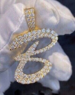 2Ct Lab Created Diamond Men's ''B'' Initial Letter Pendant 14K Yellow Gold Plated