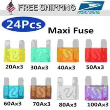 24PCS Assortment 20-100Amp Large Maxi / APX Blade Fuse Kit Auto Car Truck SUV