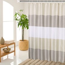 Extra Wide Fabric Shower Curtain Tan Gold for Bathroom Wrap Around White Neut...