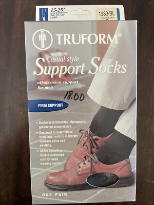 Truform 1933 Men s Casual Style Support Socks Small Black Firm 15-25 mmHg