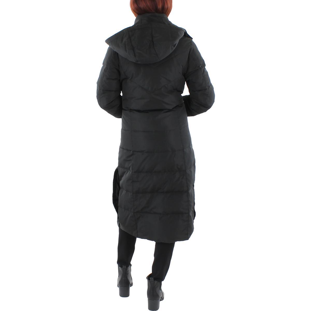 Designer Womens Black Down Maxi Cold Weather Parka Coat Outerwear BHFO