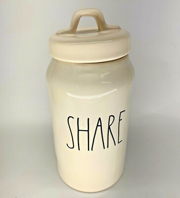 Rae Dunn SHARE Large Letter 9.5'' x 6'' Canister/Cookie Jar/Food Storage w/Top