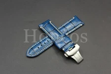 24MM Royal Blue Alligator Watch Strap Deployment Buckle Clasp Fits for Panerai 