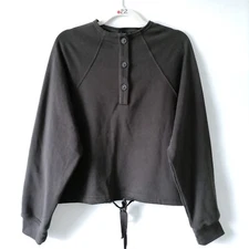 Grade & Gather Black Raglan Sleeve Henley Neck Sweatshirt Size S