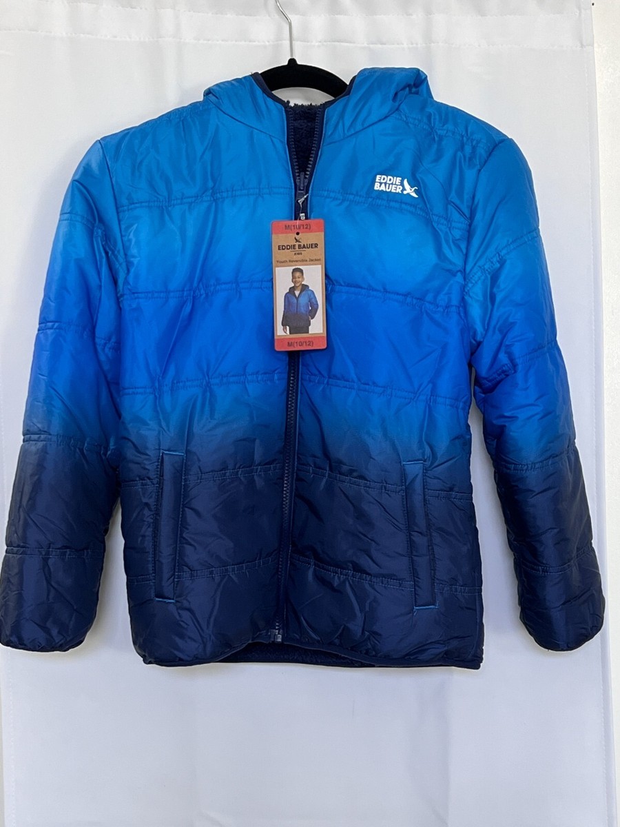 NWT Eddie Bauer Kids Boys' Youth Reversible Jacket, Navy Blue Size M (10/12)