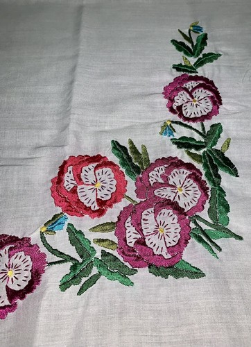 Unbranded White Chiffon Multicolor Floral Pansy Embroidered Remnant Fabric - Picture 2 of 11