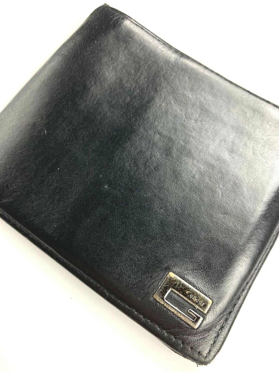 GUCCI VINTAGE INITIAL G LOGO LEATHER WALLET MEN BIFOLD PURSE BLACK ITALY