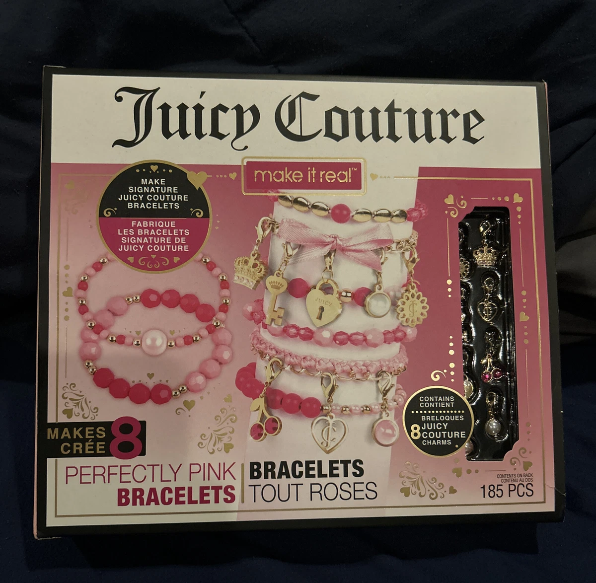 NEW Juicy Couture Perfectly Pink 8 Bracelet Making Kit Gold Charms 185 Pcs  CUTE