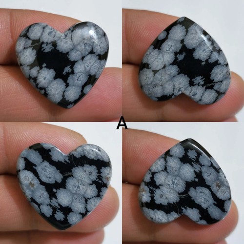 Natural A+ Snowflake Obsidian Heart Shape Cabochon Loose Gemstone Making Jewelry - Picture 2 of 13